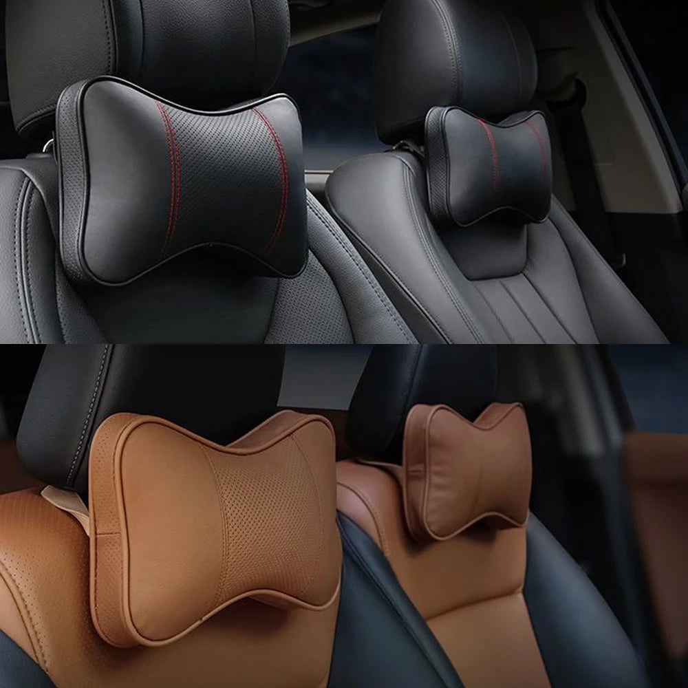 2PCS Leather Car Neck Pillows – Universal Seat Headrest Support Cushions - Delicate Leather