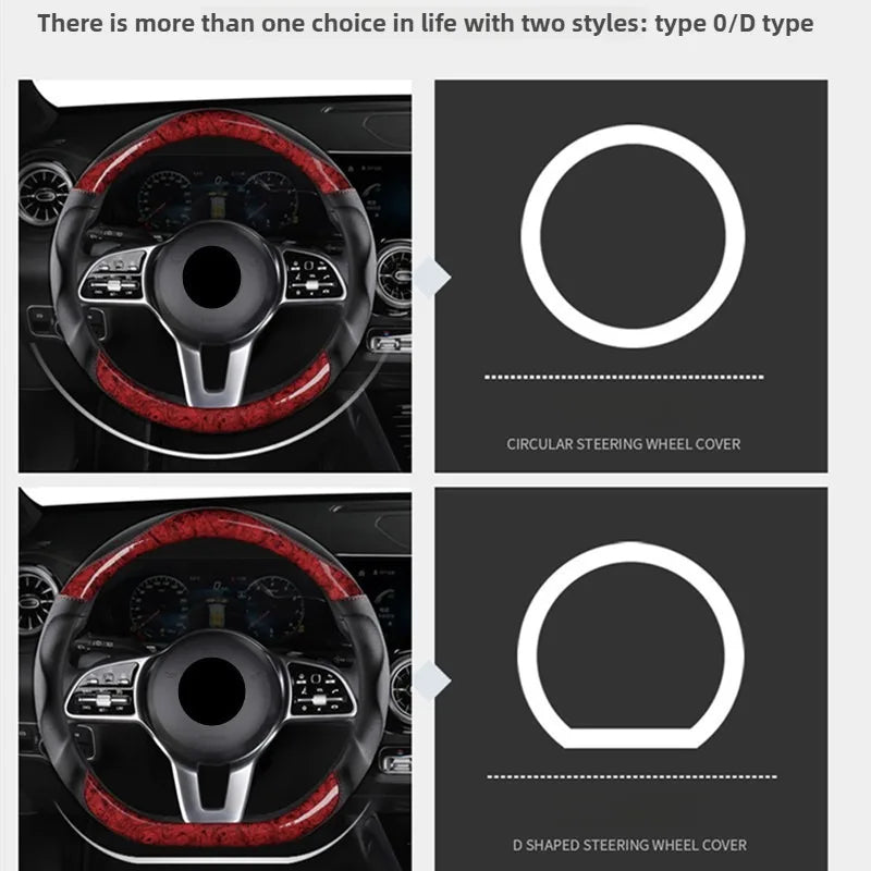 Wood Grain Steering Wheel Cover – Universal Microfiber & Carbon Fiber Leather, 3D Anti-Slip Grip, Breathable All-Season Car Accessory - Delicate Leather