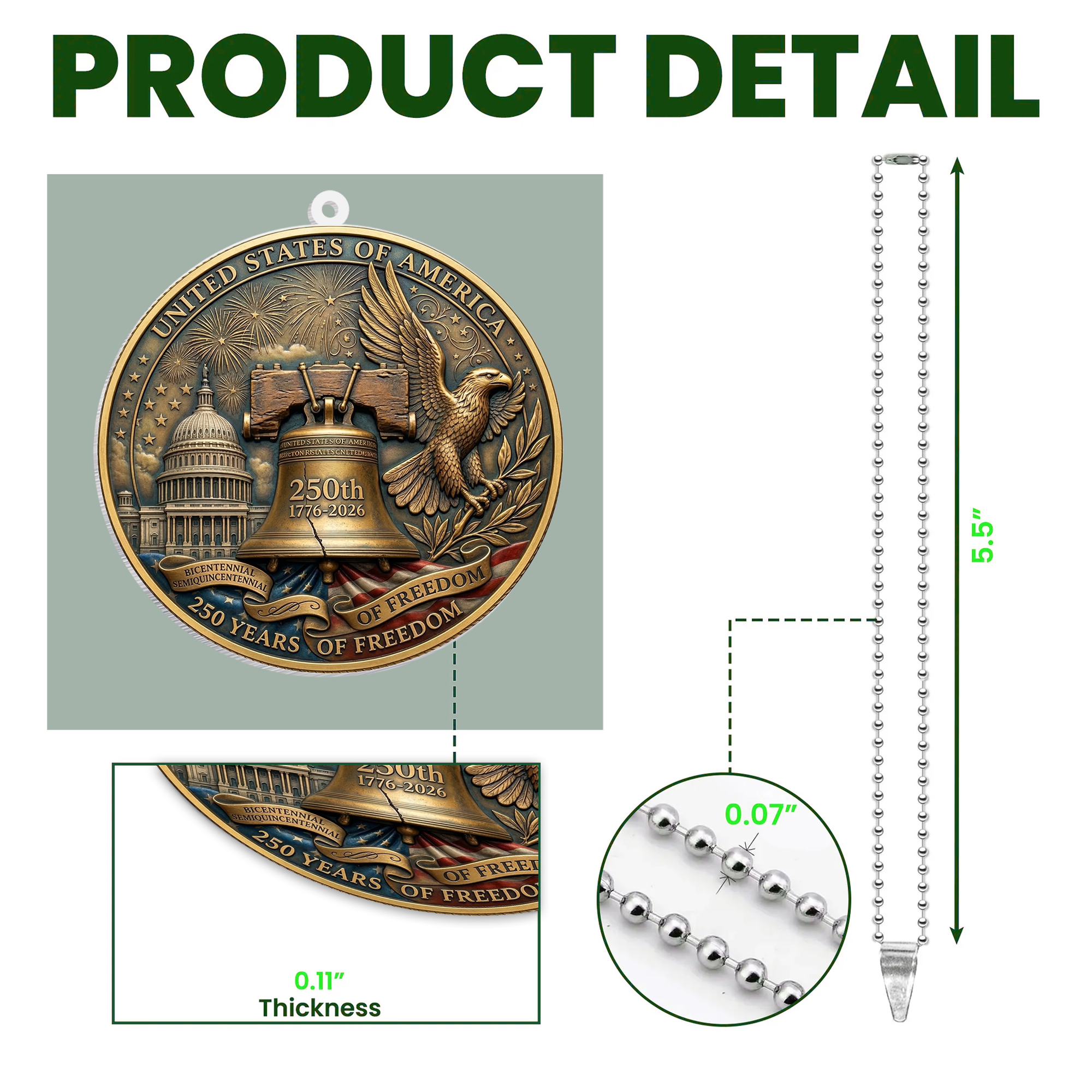 USA 250th Anniversary Rear View Mirror Accessory – Commemorative Hanging Ornament 02 - Delicate Leather