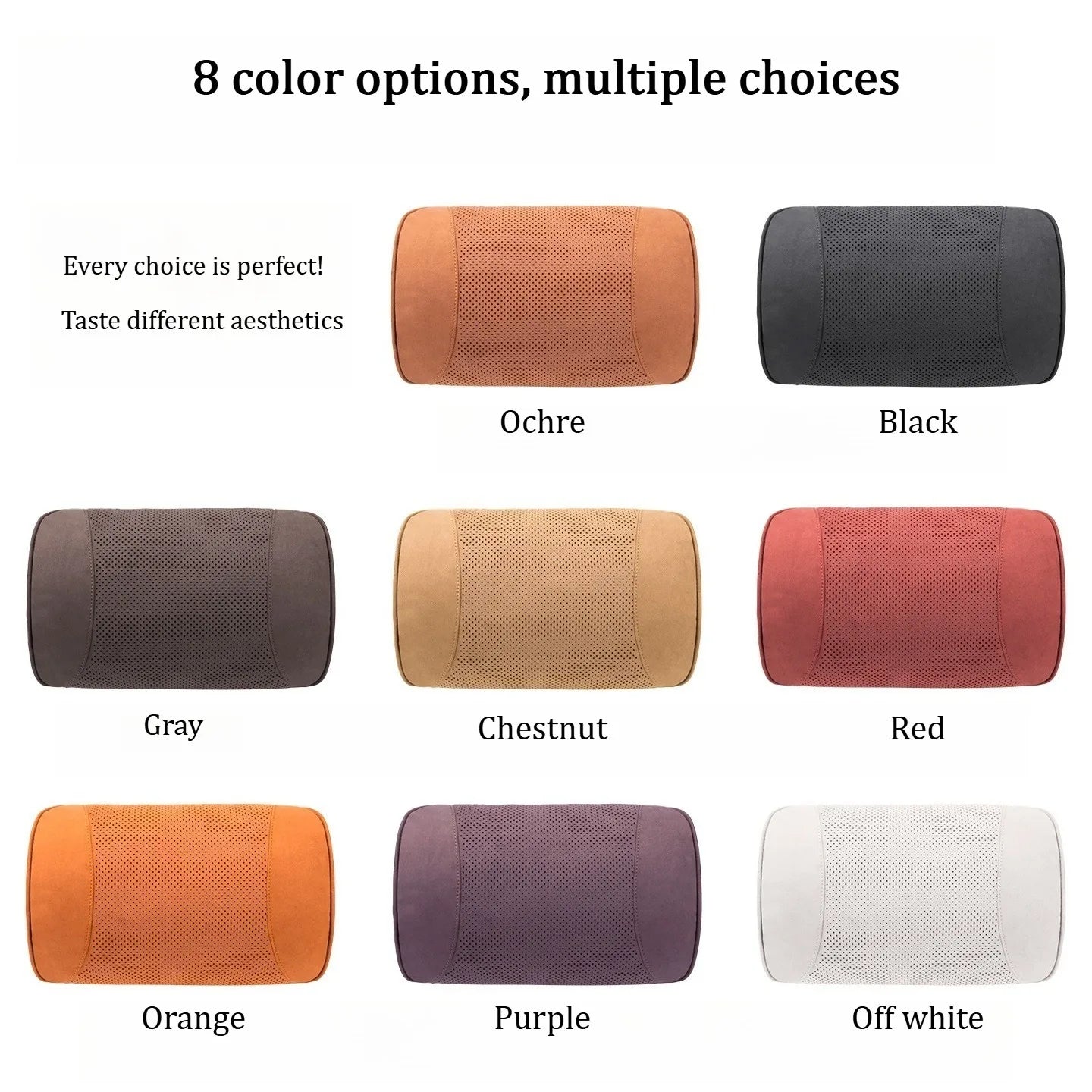 Suede Car Neck Pillow & Lumbar Cushion Set – Universal Fit Soft Headrest and Waist Support for Comfortable Driving - Delicate Leather