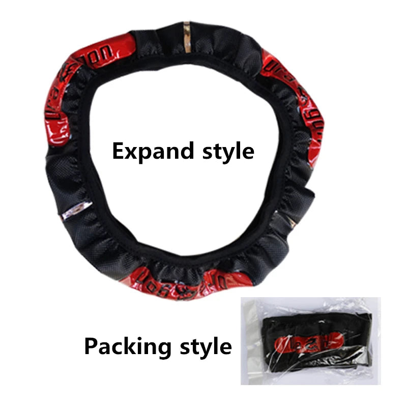 Dragon Pattern Steering Wheel Cover – Reflective Faux Leather Elastic Wrap, Universal Fit 37–38 cm - Delicate Leather