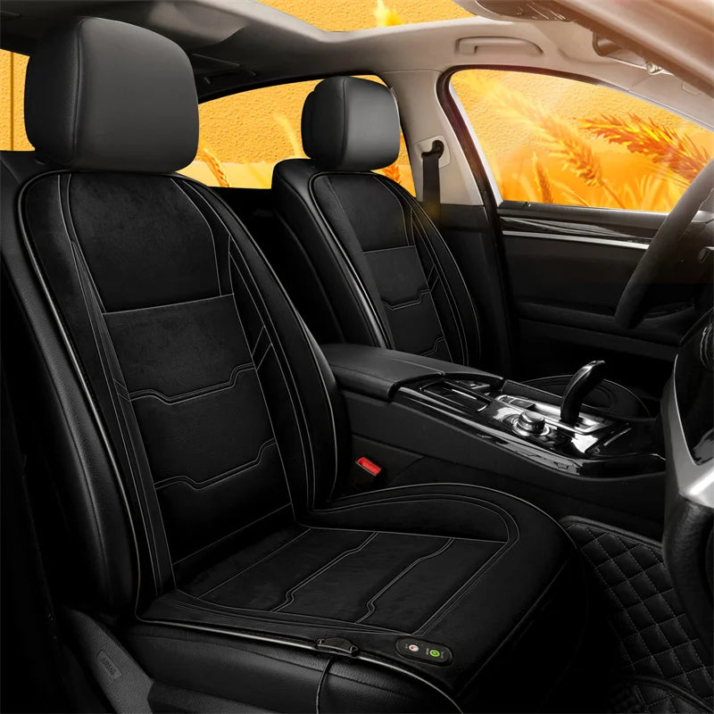 12V/24V Heated Car Seat Cover – Universal Fast-Heating Winter Seat Cushion with Auto Power Protection - Delicate Leather