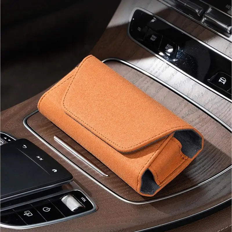 Car Sunglass Holder – Compact Leather Magnetic Glasses Clip, Visor Mount Protective Case for Sunglasses & Small Essentials - Delicate Leather