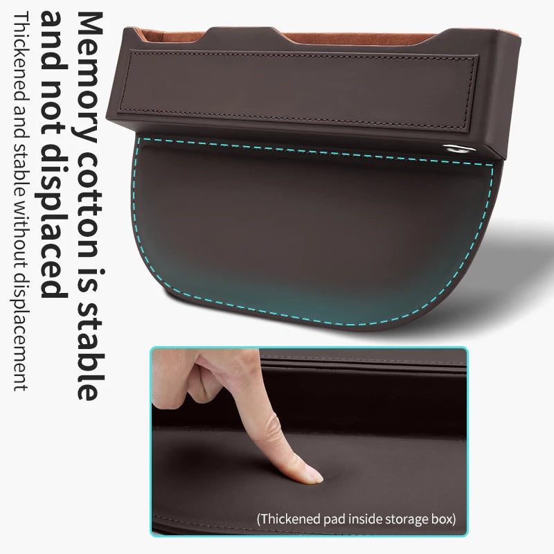 Car Seat Gap Organizer – Multifunctional Storage Box for Wallet, Keys, Phone & Cup - Delicate Leather