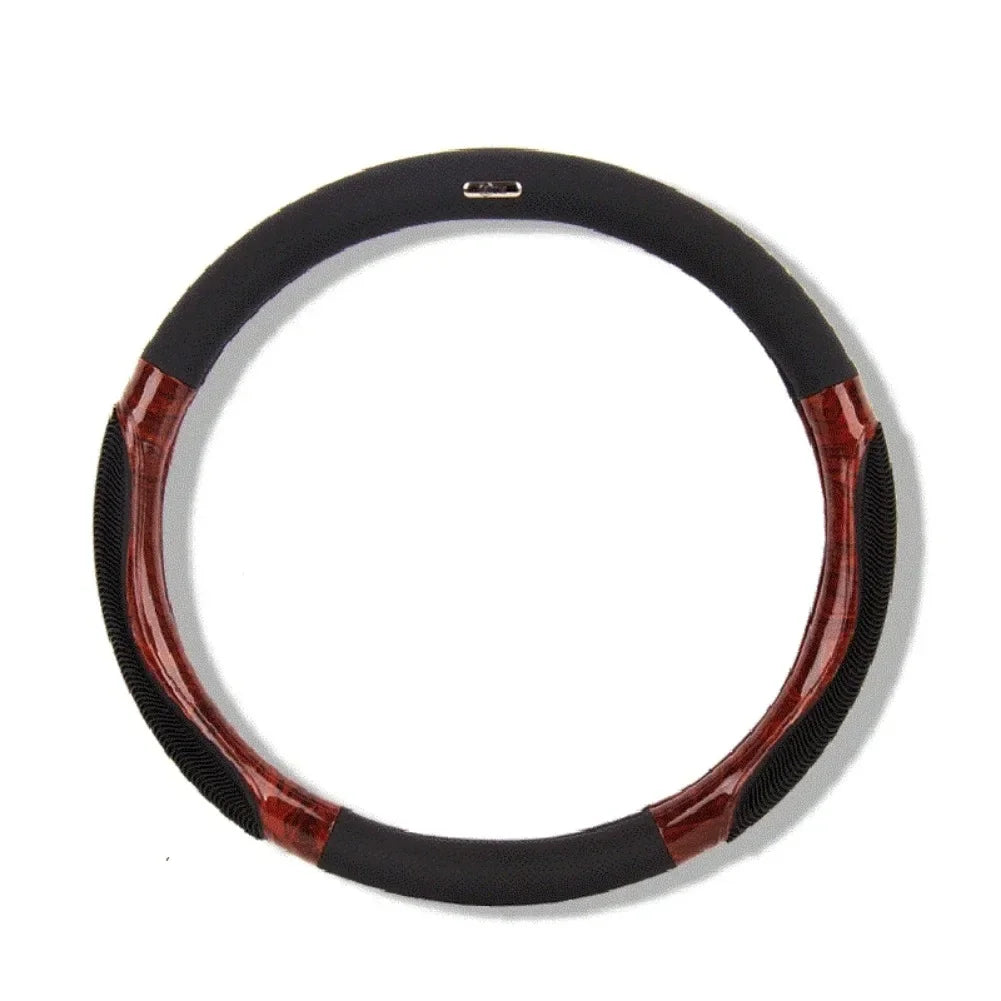 38 cm Breathable Imitation Peach Wood Car Steering Wheel Cover – Anti-Slip Rubber Auto Steering Cover Beige | Universal Fit 37-38 cm - Delicate Leather