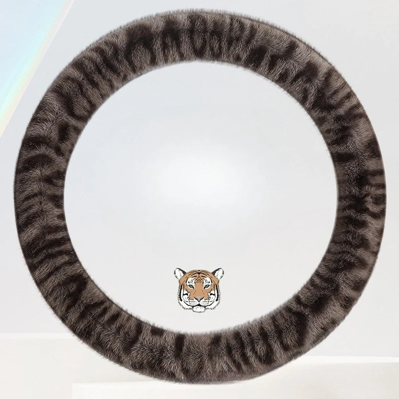 Universal Plush Leopard Print Steering Wheel Cover – Warm Winter Non-Slip Soft Handle Cover for Car Interior - Delicate Leather
