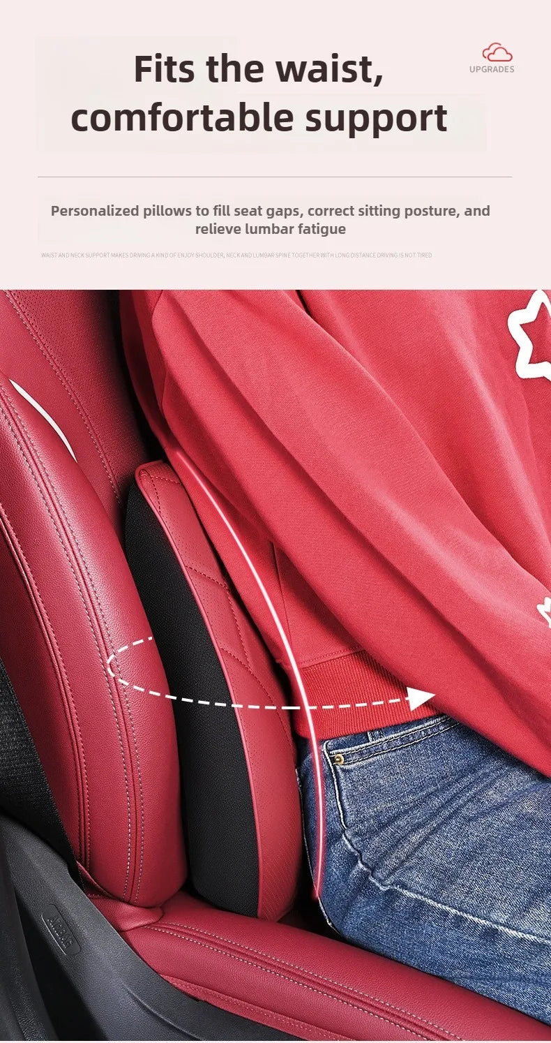 Memory Foam Car Neck & Lumbar Support Pillow Set – Leather Seat Comfort Cushions - Delicate Leather