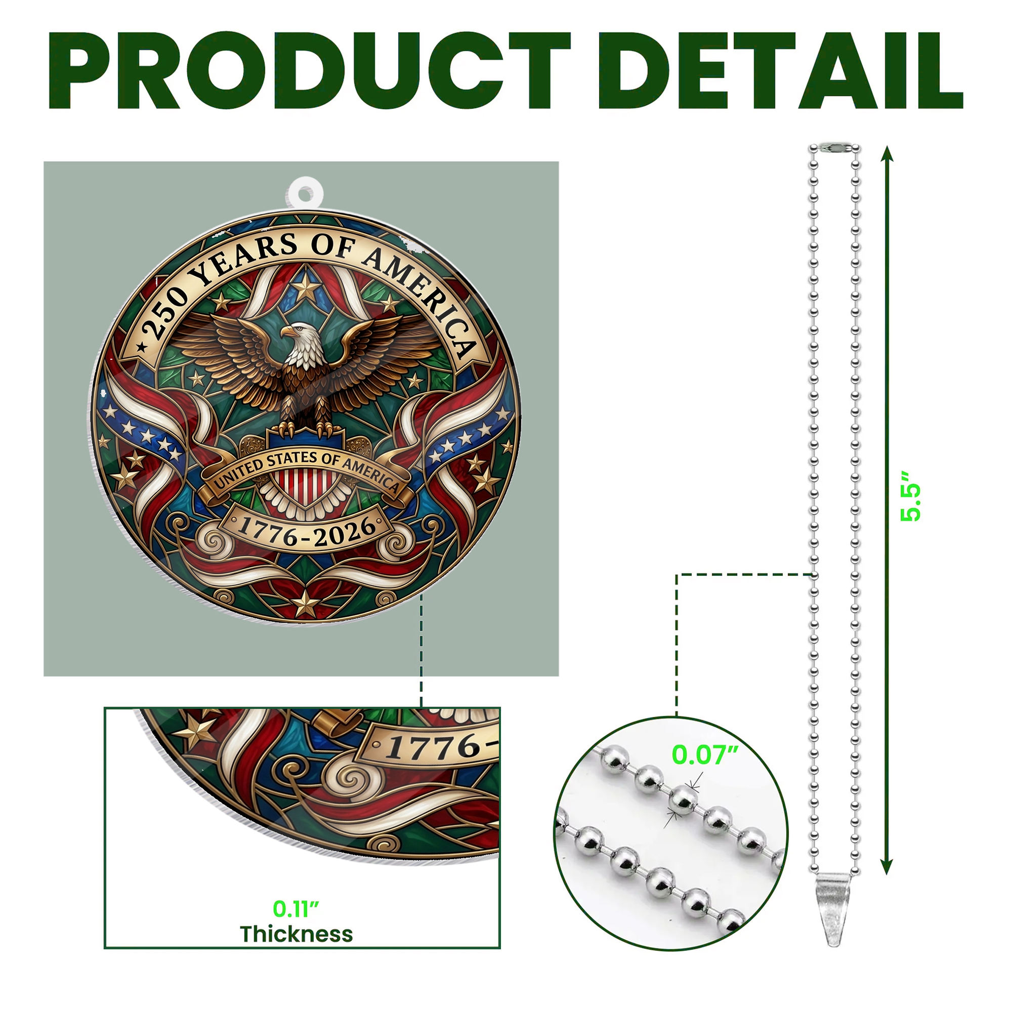 USA 250th Anniversary Rear View Mirror Accessory – Commemorative Hanging Ornament 07 - Delicate Leather