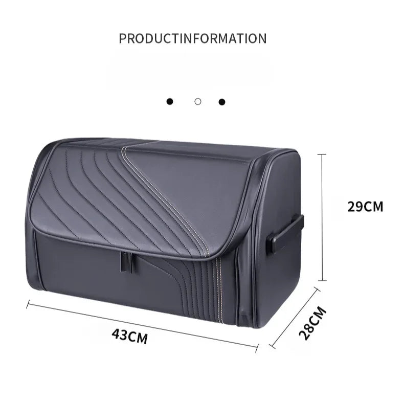 Luxury Foldable Car Trunk Organizer – PU Leather Storage Box with Lid and Sturdy Handle - Delicate Leather