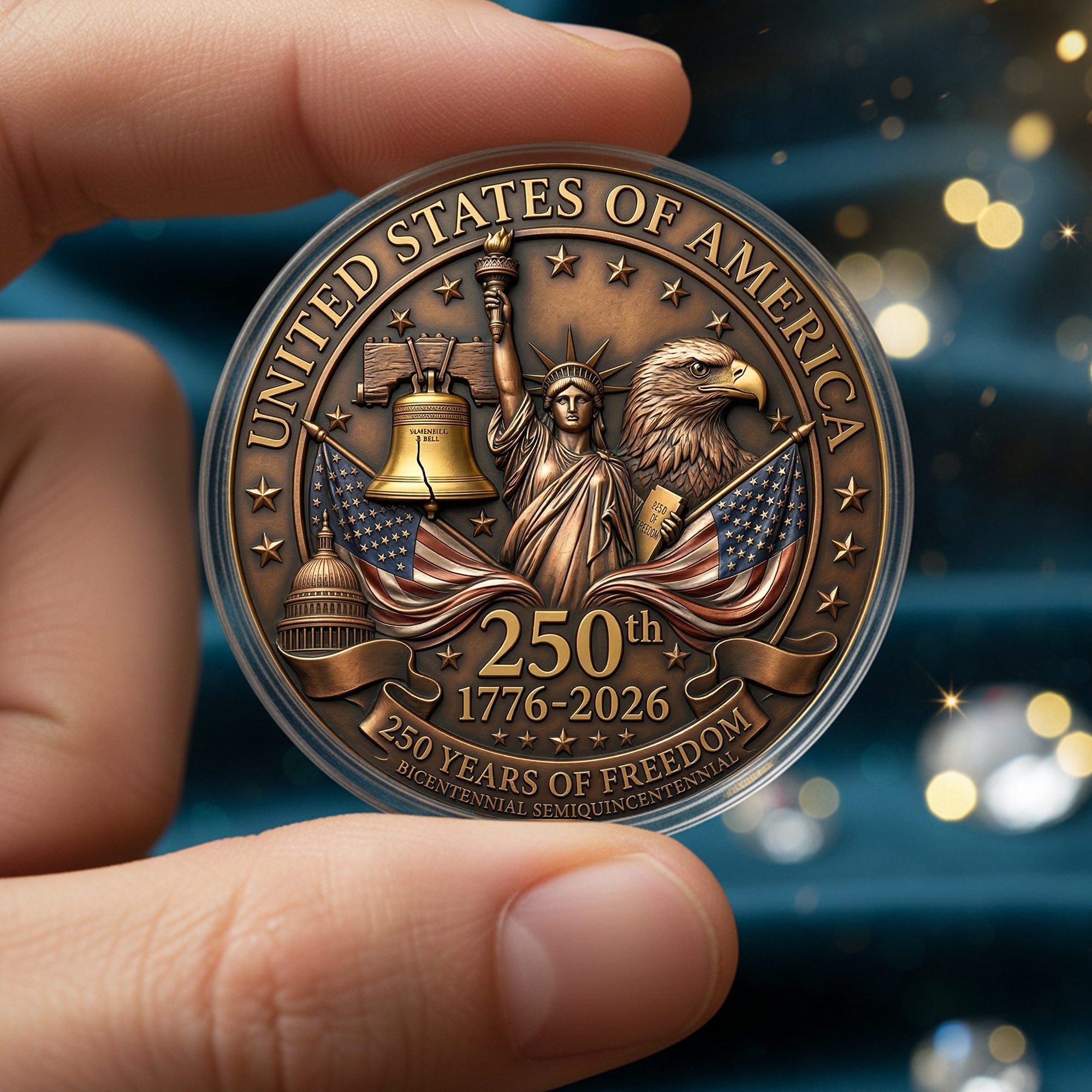 250th Anniversary of America 1776–2026 Commemorative Coin – Patriotic Souvenir Token 04 - Delicate Leather