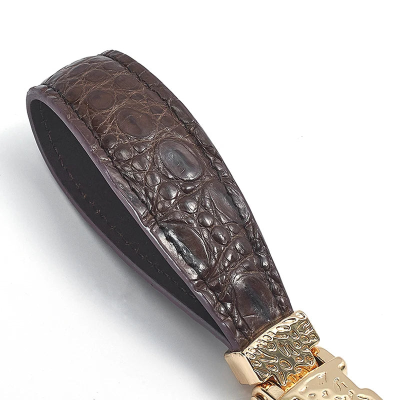 Leopard Head Keychain – Zinc Alloy & Crocodile Pattern Leather Key Ring, Unisex Fashion Pendant, Red - Delicate Leather