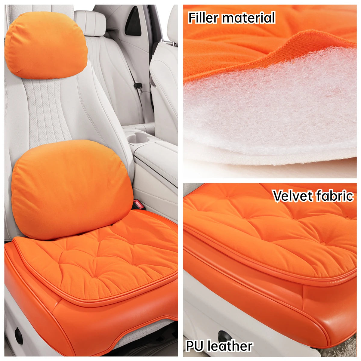 Premium PU Leather & Velvet Car Seat Covers – Cloud-Like Soft, Fluffy, Breathable, Universal Fit Interior Cushion Set - Delicate Leather