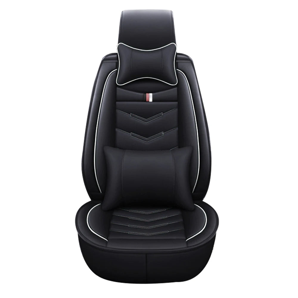 PU Leather Car Seat Covers for Front 2 Seats – Black & White, with Headrest and Lumbar Support for Hatchback & Pickup 02 - Delicate Leather