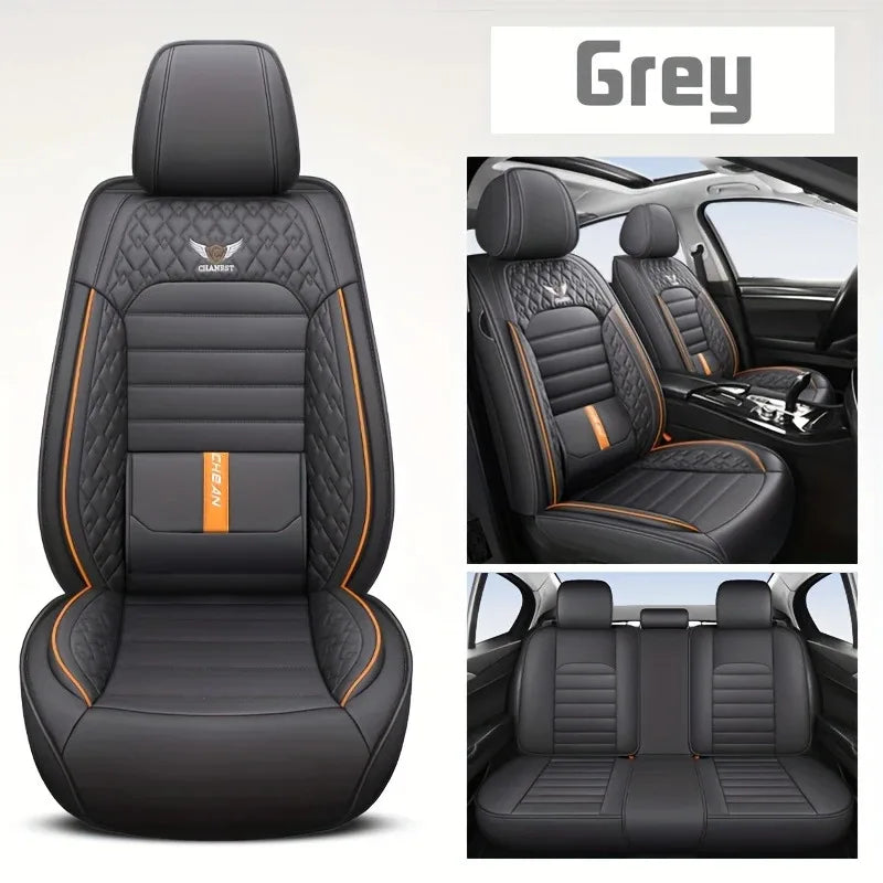 5-Seat Full Set Breathable Nappa Leather Car Seat Covers – Luxury Ergonomic Fit with Fixed Lumbar Support - Delicate Leather