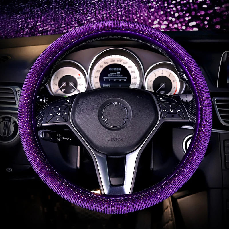 Crystal Rhinestone Steering Wheel Cover – Decorative Anti-Slip Car Interior Accessory - Delicate Leather