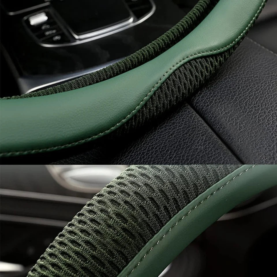 Ice Silk Steering Wheel Cover – Breathable 38cm Universal Fit Interior Accessory - Delicate Leather