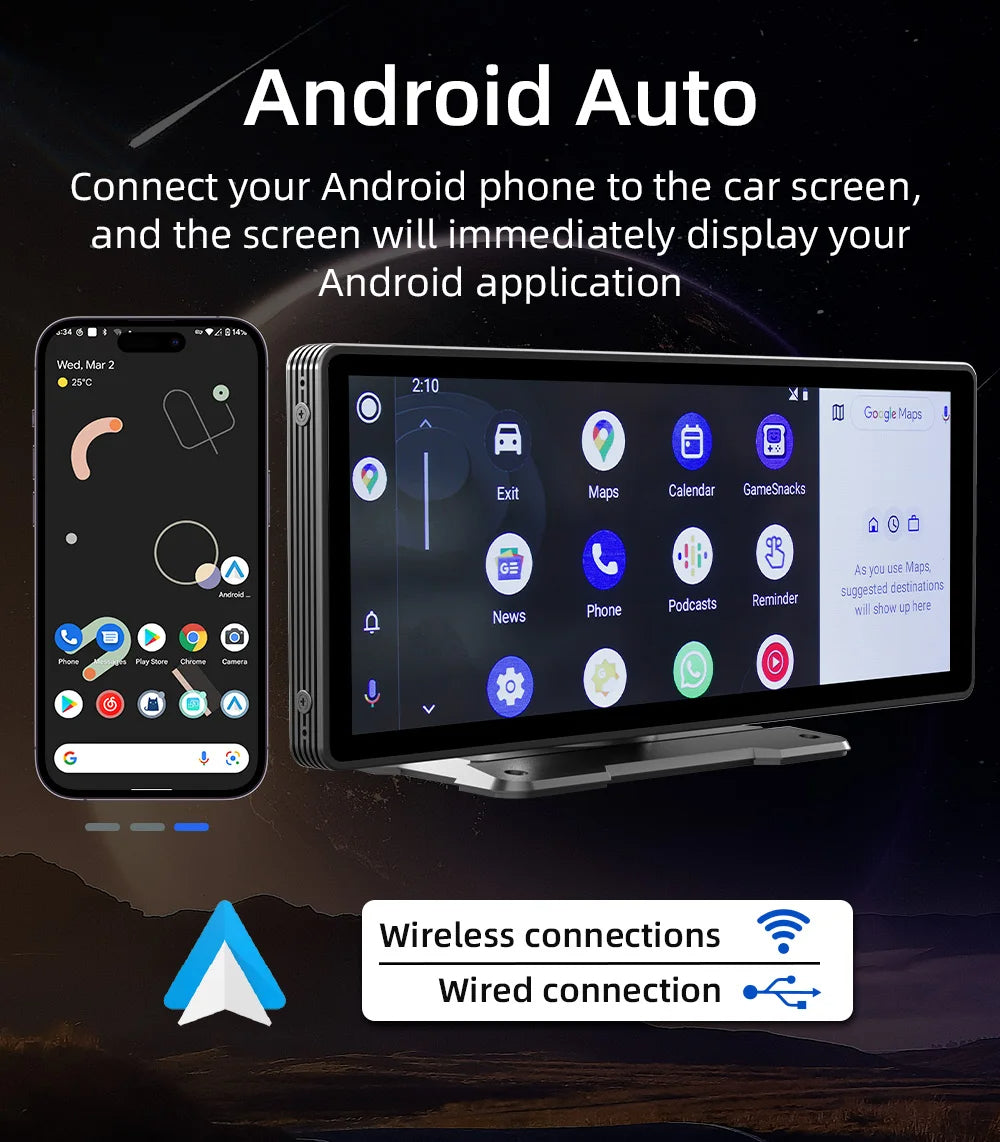 Portable 10.26 Inch Wireless CarPlay Screen – BQCC with HD Rear Reversing Camera, MP5, DVR, Android Auto Support 17 - Delicate Leather