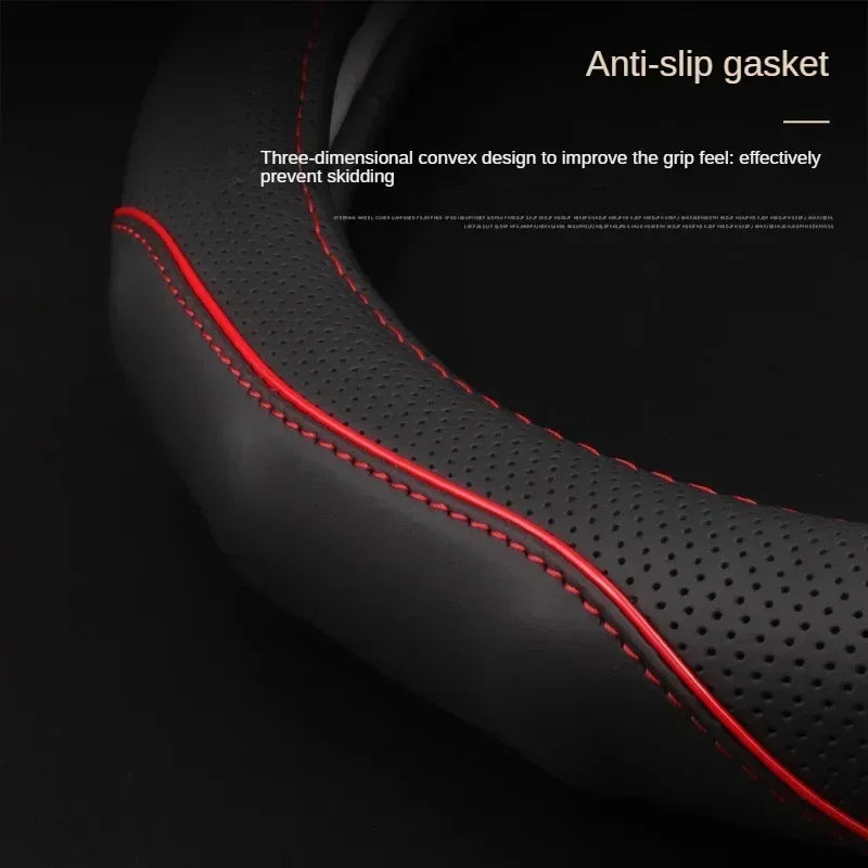 Top Layer Leather Steering Wheel Cover – Universal 37–38 cm Car Accessories, Luxurious Cowhide, Non-Slip Rubber Inner Ring - Delicate Leather