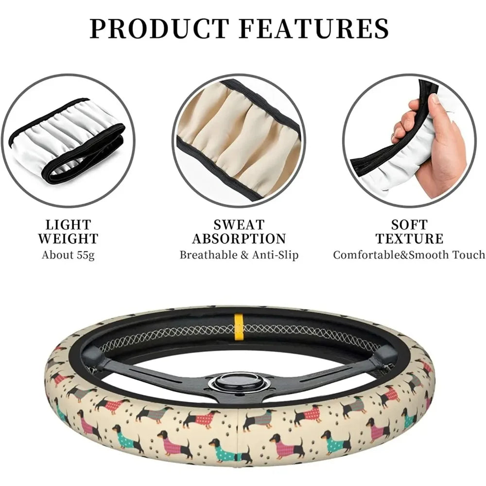 Dachshund Dog Cute Steering Wheel Cover, Cute Dog Car Steering Wheel Cover , Car Accessories 32 - Delicate Leather