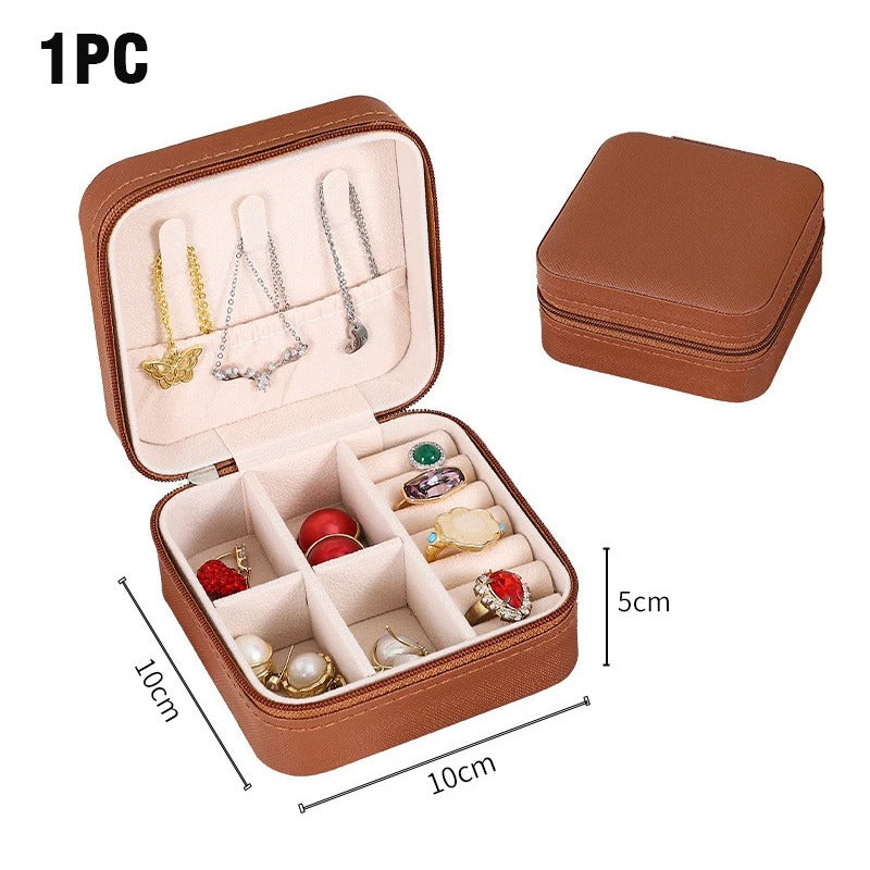 Double Layer PU Leather Portable Travel Jewelry Box - Storage Organizer Packaging Case for Earrings, Rings, Necklaces - Delicate Leather