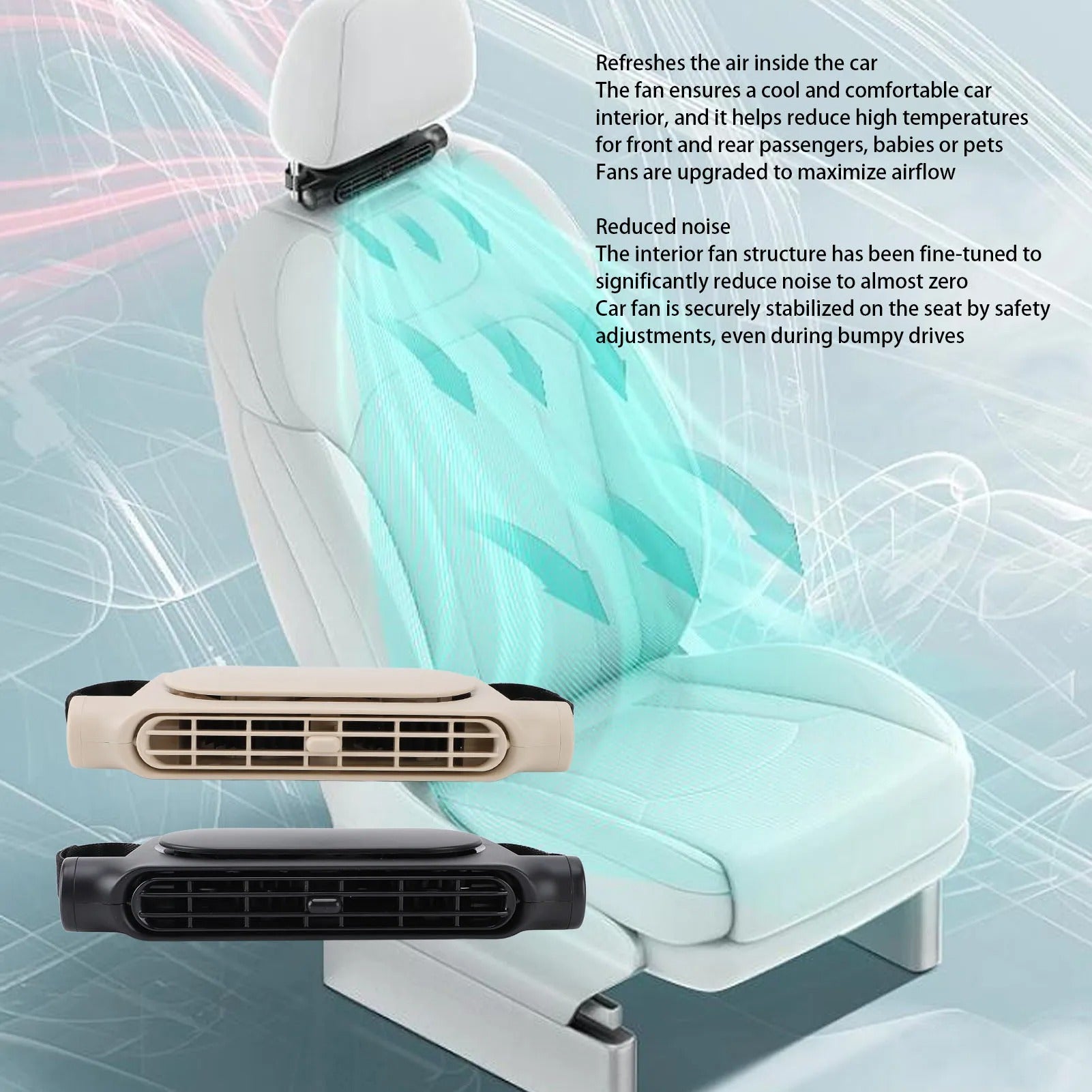 USB Bladeless Car Cooling Fan – Adjustable Speed, Low Noise, Seat Headrest Mount for Rear Seat Ventilation - Delicate Leather