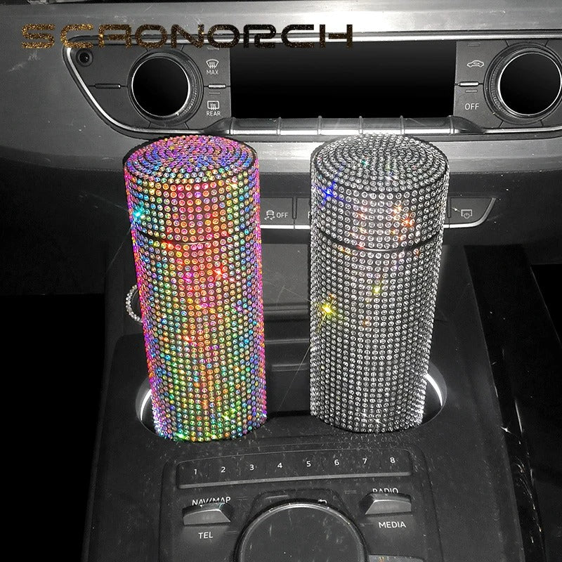 500ml Bling Rhinestone Thermos Bottle – Stainless Steel Vacuum Flask & Car Tumbler - Delicate Leather