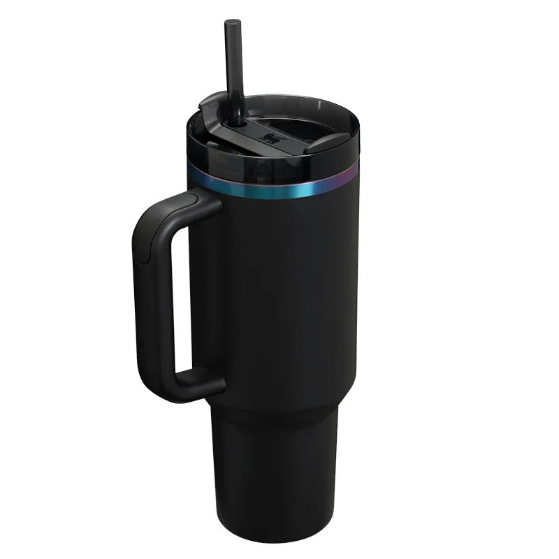 40oz Insulated Stainless Steel Tumbler with Lid & Straw – Large Capacity Vacuum Car Mug with Handle - Delicate Leather