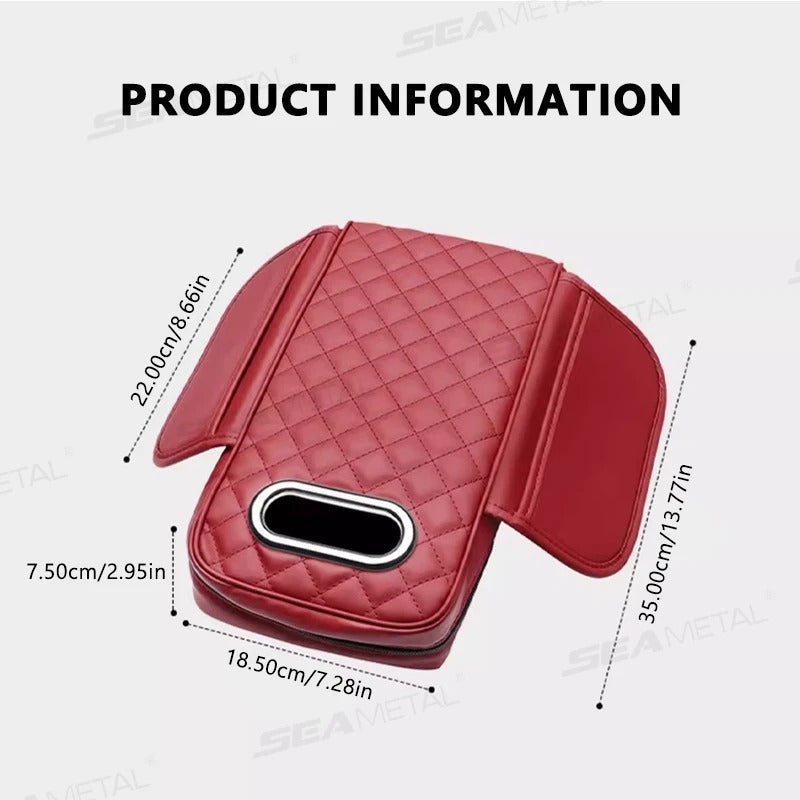 Thickened Memory Foam Car Armrest Cushion – PU Leather Center Console Cover with Tissue Holder & Storage Pocket - Delicate Leather