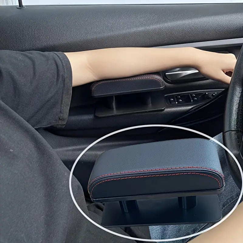 Car Armrest Cushion – PU Leather Adjustable Height Elbow Rest for Left and Right, Center Console Booster for Long-Distance Travel Comfort - Delicate Leather