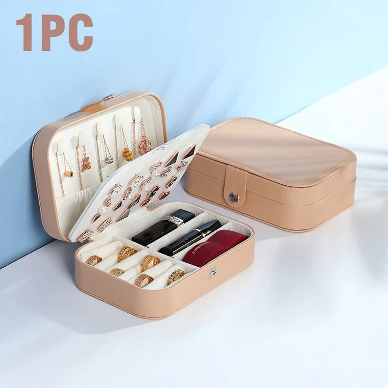 Double Layer PU Leather Portable Travel Jewelry Box - Storage Organizer Packaging Case for Earrings, Rings, Necklaces - Delicate Leather