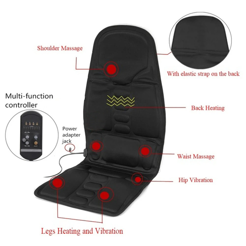 Electric Massage Chair Pad with Heat - Vibrating Back Massager Cushion for Car, Home, Office Lumbar Pain Relief with Remote - Delicate Leather