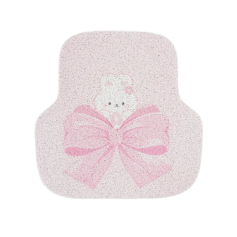 Cute Cartoon Bow Car Floor Mats – 4PCS Silk Ring Printed, Anti-dirty, Anti-slip, Decorative Car Interior Mats - Delicate Leather