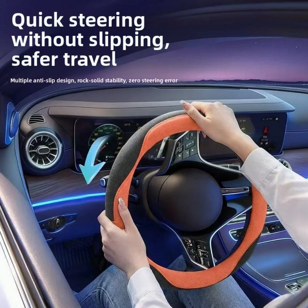 Universal Suede Leather Steering Wheel Cover 37-38cm – Breathable Non-Slip Car Steering Wheel Protector - Delicate Leather