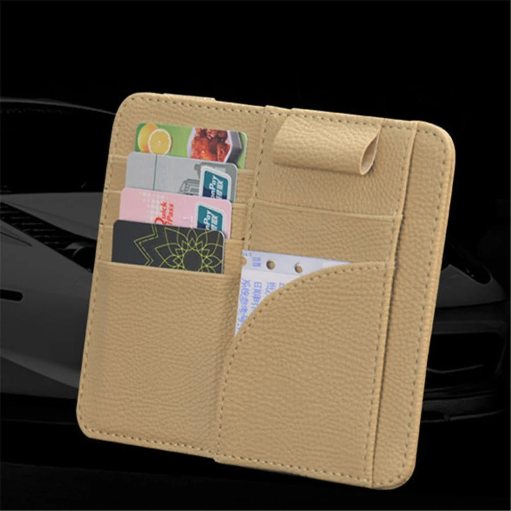 Multi-Purpose Car Sun Visor Organizer Auto Sunshade Ticket Card Pen Storage Holder Pouch Pocket Car Interior Accessory - Delicate Leather