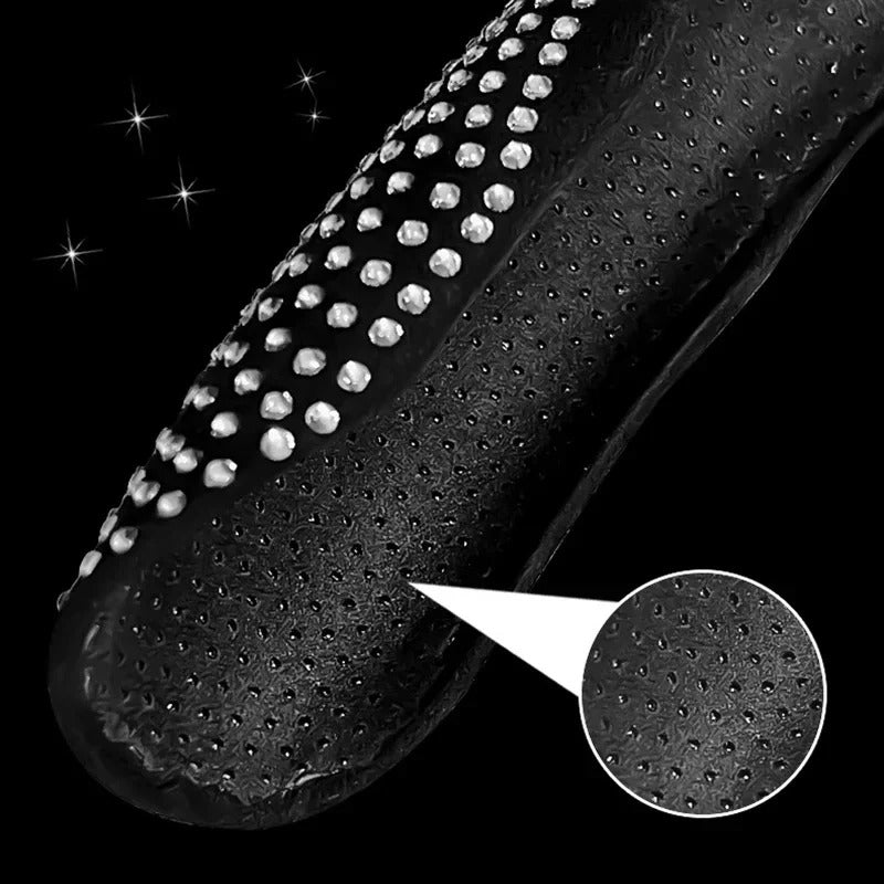 Diamond Accent Steering Wheel Cover – Universal Anti-Slip All-Season Interior Accessory - Delicate Leather