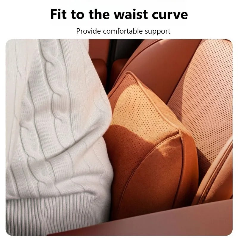 Premium Suede Car Neck & Lumbar Support Pillow Set – Universal Headrest and Waist Cushion for Cars, SUVs & Trucks - Delicate Leather