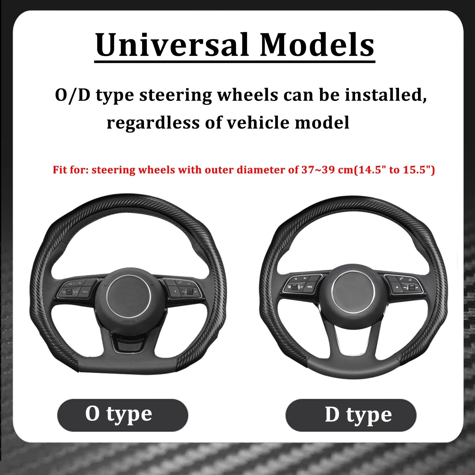 Carbon Fiber Steering Wheel Cover – Universal 38cm Anti-Slip Sport Grip - Delicate Leather