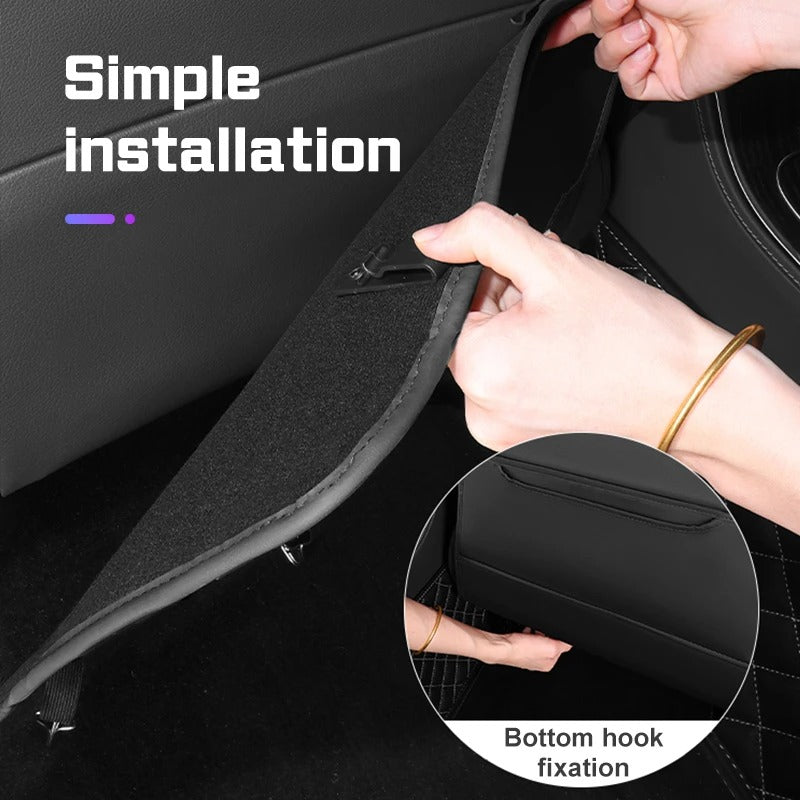 Universal Leather Car Seat Back Protector – Anti-Kick Pad with Storage Pocket - Delicate Leather