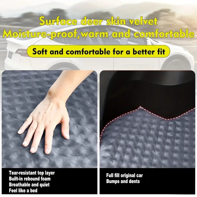 Car Self-Inflating Sleeping Pad – Portable 2.36" Camping Mattress for Tesla Model Y & 3 - Delicate Leather