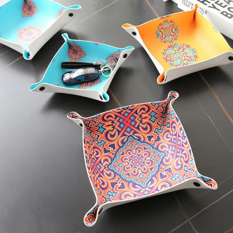 Fashion PU Leather Desktop Storage Tray - Key Plate Home Decoration Dice Tray Key Wallet Coins Folding Storage Box Wholesale - Delicate Leather