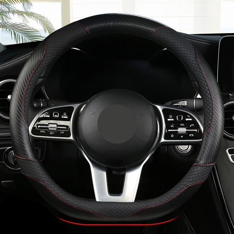 Ultra-Thin Leather Steering Wheel Cover – Breathable Non-Slip Summer Grip (O & D Shape) - Delicate Leather