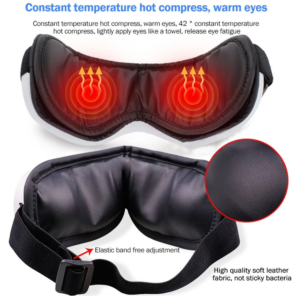 6D Smart Eye Massager with Heat & Air Compression – Bluetooth Music, Sleep Mask, Anti-Fatigue Eye Care - Delicate Leather