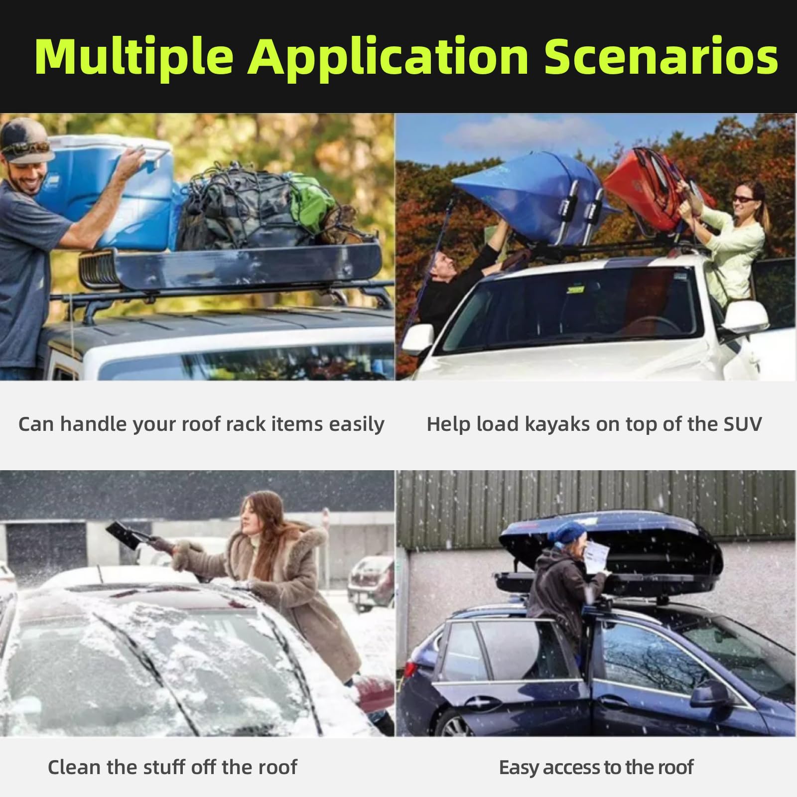 Car Door Step Foldable Roof Rack Car Step Up Hook Ladder Doorstep with Lengthened Pedal and 4 Gears for SUV, Truck, Vehicles - Delicate Leather