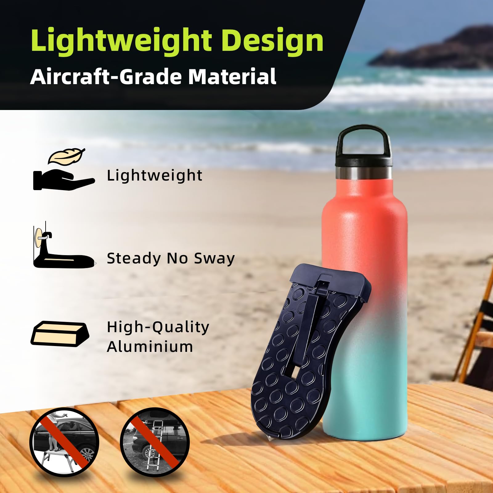 Car Door Step Foldable Roof Rack Car Step Up Hook Ladder Doorstep with Lengthened Pedal and 4 Gears for SUV, Truck, Vehicles - Delicate Leather