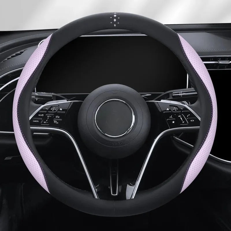 3D Embossed PU Leather Steering Wheel Cover – Universal Anti-Slip Interior Accessory - Delicate Leather