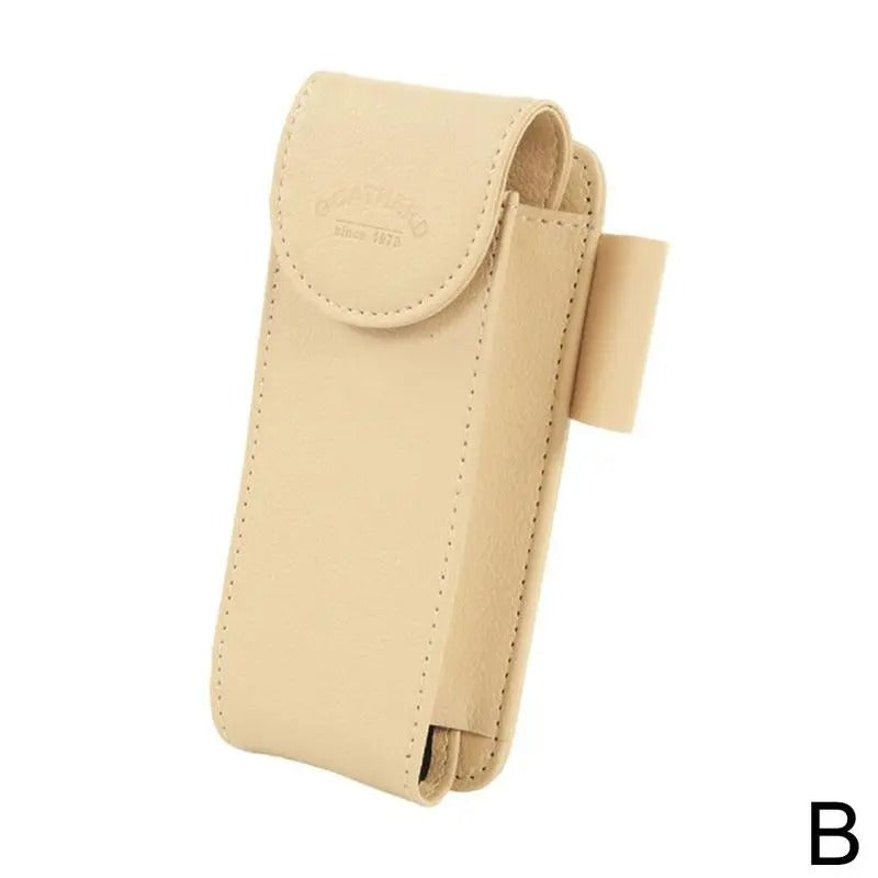 Car Sunglass Holder - PU Leather Sun Visor Glasses Case Organizer - Delicate Leather