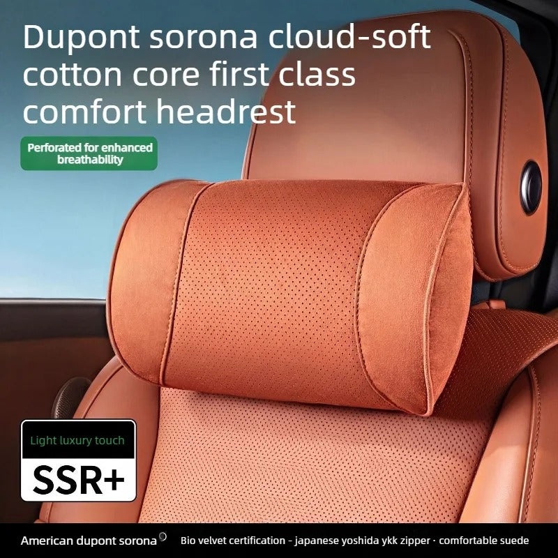 Premium Suede Car Neck & Lumbar Support Pillow Set – Universal Headrest and Waist Cushion for Cars, SUVs & Trucks - Delicate Leather