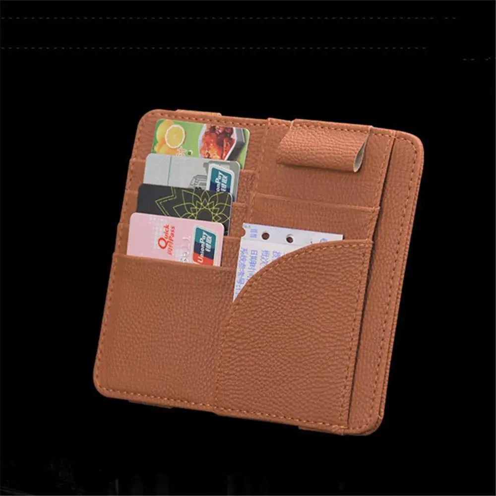 Multi-Purpose Car Sun Visor Organizer Auto Sunshade Ticket Card Pen Storage Holder Pouch Pocket Car Interior Accessory - Delicate Leather