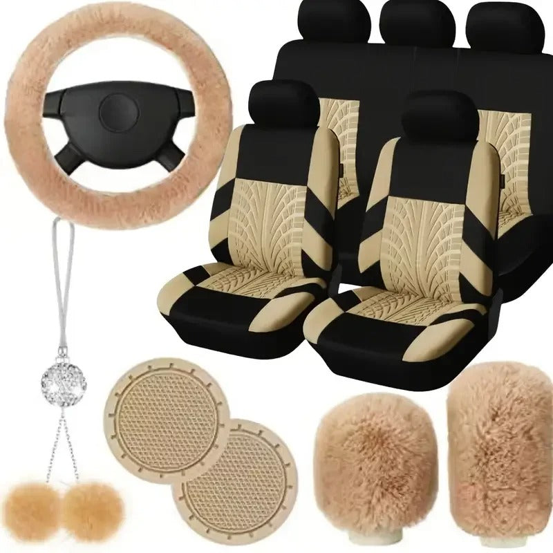 15-Piece Plush Car Seat Cover Set – Comfortable & Stylish Interior Accessories for Women, Gift For Mother's Day 2025 - Delicate Leather