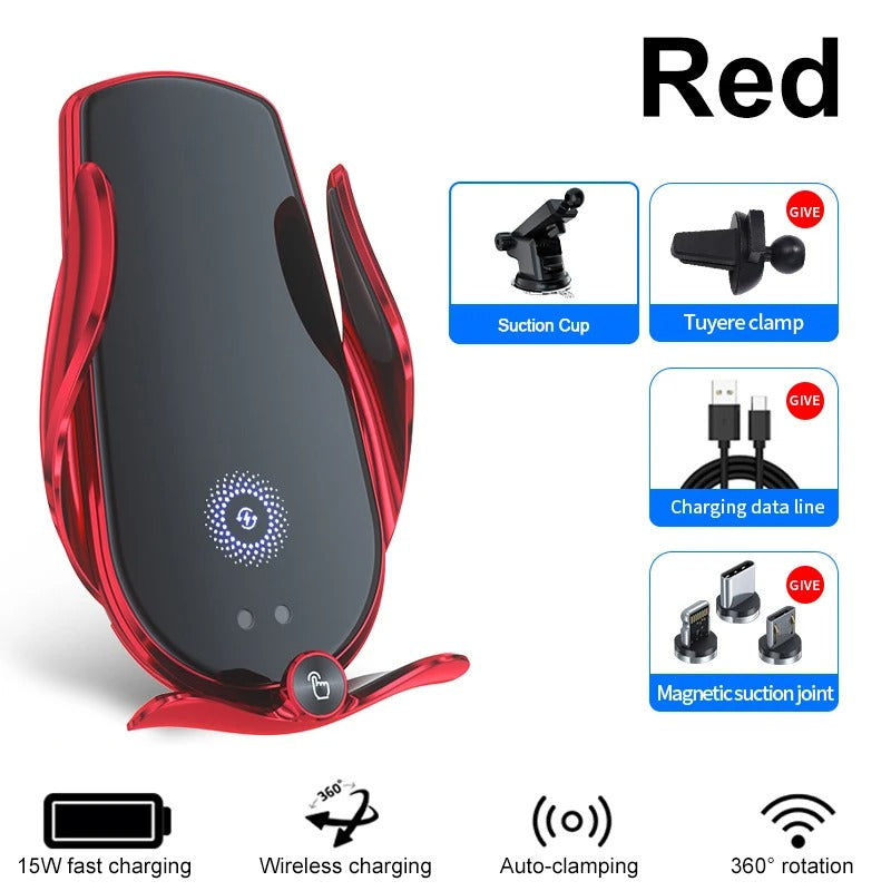 Universal Car Cell Phone Holder Bracket 15W Wireless Charging Handsfree Phone Holder for Dashboard, Windshield, Vent - Delicate Leather